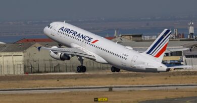 Air France plane taking off from Lisbon airport