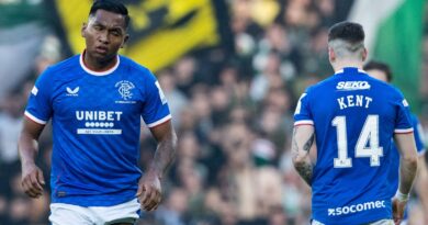 GLASGOW, SCOTLAND - FEBRUARY 26: Rangers' Alfredo Morelos (L) and Ryan Kent during the Viaplay Cup final between Rangers and Celtic at Hampden Park, on February 26, 2023, in Glasgow, Scotland.  (Photo by Alan Harvey / SNS Group)