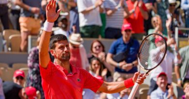 Novak Djokovic of Serbia celebrates victory during the Men's Singles First Round Match against Aleksandar Kovacevic of United States during Day 2 of the Roland Garros on May 29, 2023 in Paris, France. (Photo by Andy Cheung/Getty Images)