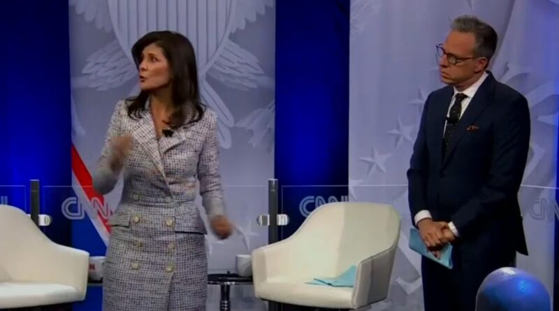 Nikki Haley and Jake Tapper at a CNN Town Hall.