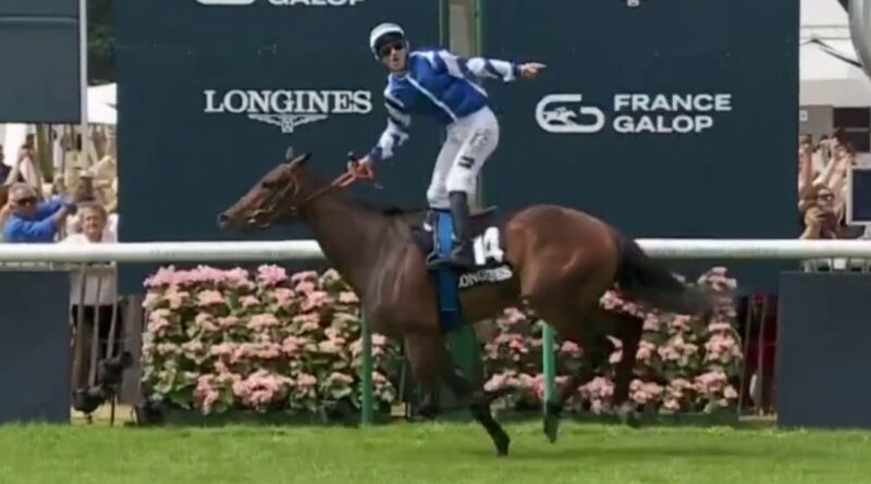 Blue Rose Cen crosses the line well clear of her rivals in the Prix de Diane