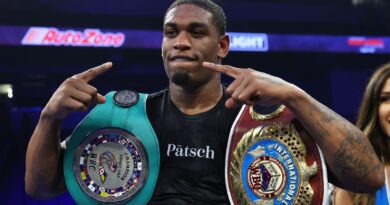 Jared Anderson celebrates after defeating Charles Martin