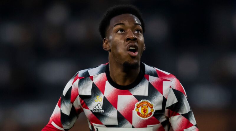 Manchester United's Anthony Elanga during the Premier League soccer match between Fulham and Manchester United at Craven Cottage in London, England, Sunday November 13th, 2022. (AP Photo/Leila Coker)