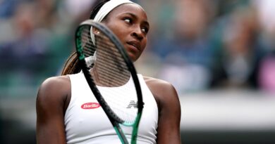 Coco Gauff during her match against Sofia Kenin (not pictured) on day one of the 2023 Wimbledon Championships at the All England Lawn Tennis and Croquet Club in Wimbledon.