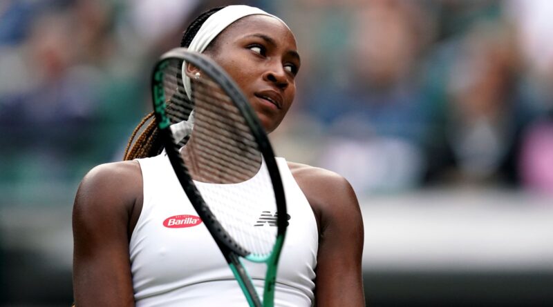 Coco Gauff during her match against Sofia Kenin (not pictured) on day one of the 2023 Wimbledon Championships at the All England Lawn Tennis and Croquet Club in Wimbledon.