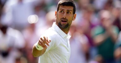 Novak Djokovic reacts after losing the third set during his match against Hubert Hurkacz (not pictured) on day eight of the 2023 Wimbledon Championships at the All England Lawn Tennis and Croquet Club in Wimbledon. Picture date: Monday July 10, 2023.