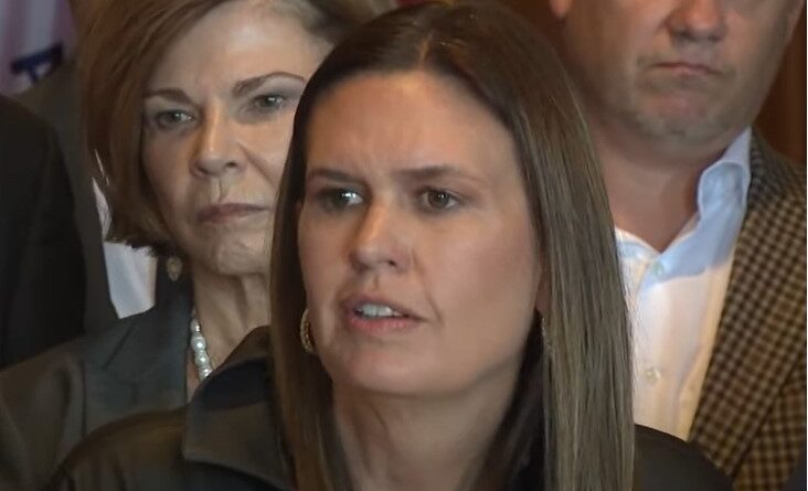 Sarah Huckabee Sanders answers questions from reporters.