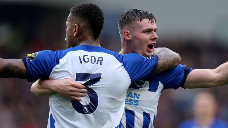 Evan Ferguson celebrates his goal with team-mate Igor