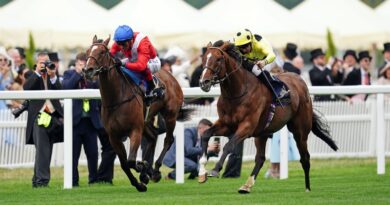 Triple Time (right) holds off Inspiral to win the Queen Anne Stakes at Royal Ascot