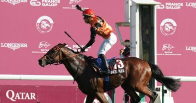 Cristian Demuro celebrates as Ace Impact wins the Prix de l'Arc de Triomphe