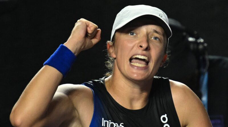 CANCUN, MEXICO - NOVEMBER 1: Poland's Iga Swiatek celebrates after she wins against Coco Gauff of the USA, on Day 4 of the GNP Seguros WTA Finals Cancun 2023 part of the Hologic WTA Tour, on November 1, 2023, in Cancun, Quintana Roo, Mexico. (Photo by Artur Widak/NurPhoto)