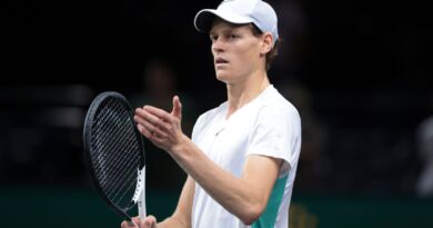 Jannik Sinner of Italy celebrates his second round victory against Mackenzie Mcdonald of USA during day 3 of the Rolex Paris Masters 2023, ATP Masters 1000, at Accor Arena, POPB Bercy on November 1, 2023 in Paris, France. (Photo by Jean Catuffe/Getty Images)