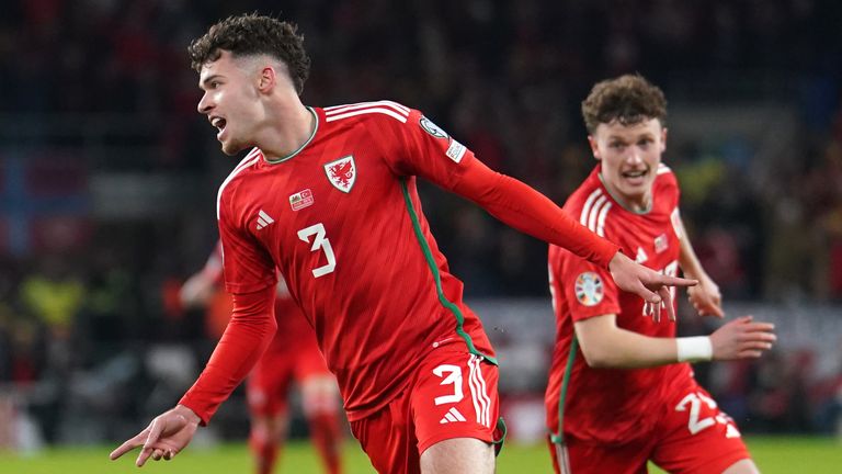 Wales' Neco Williams celebrates scoring against Turkey