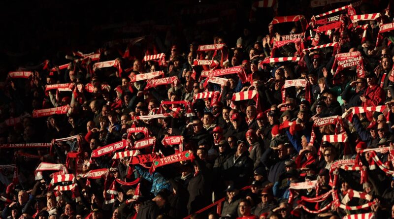 NOTTINGHAM, ENGLAND - NOVEMBER 25: Nottingham Forest fans sing Mull of Kintyre before the Premier League match against Brighton