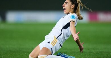 Olga Carmona celebrates her first-half opening goal for Real Madrid against Chelsea