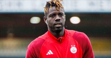 DINGWALL, SCOTLAND - SEPTEMBER 27: Aberdeen's Pape Gueye arrives during a Viaplay Cup Quarter-final match between Ross County and Aberdeen at the Global Energy Stadium, on  September 27, 2023, in Dingwall, Scotland. (Photo by Ross Parker / SNS Group)