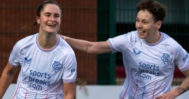 Rio Hardy (left) celebrates after scoring her second for Rangers. Credit: Colin Poultney/SWPL