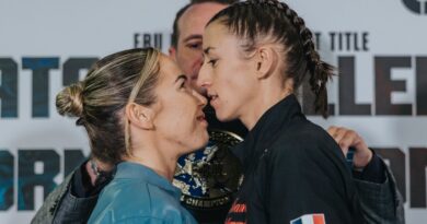 Chloe Watson faces off with Justine Lallemand  ahead of the European flyweight title fight (Photos: Wasserman Boxing)