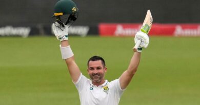 South Africa's Dean Elgar celebrates his century against India on the second day of the first Test at Centurion Park