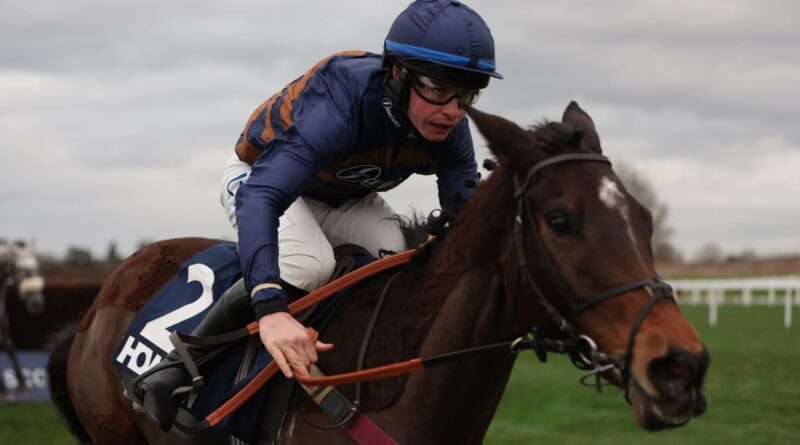 Djelo ridden by Charlie Deutsch go on to win The Howden Noel Novices' Chase on day one of the Howden Christmas Racing Weekend at Ascot