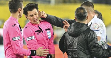 Referee Halil Umut Meler is struck by Ankaragucu president Faruk Koca