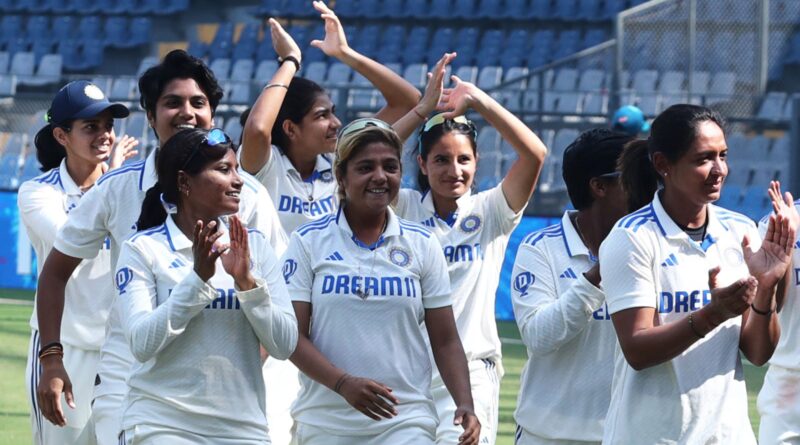 India celebrate beating Australia in Women's Test in Mumbai (Getty Images)