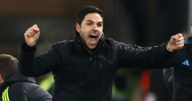 Mikel Arteta celebrates Arsenal's stoppage time winner