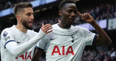 Tottenham's Pape Matar Sarr celebrates after scoring his side's opening goal