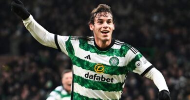 GLASGOW, SCOTLAND - DECEMBER 30: Celtic...s Paulo Bernardo celebrates after scoring to make it 1-0 Celtic during a cinch Premiership match between Celtic and Rangers at Celtic Park, on December 30, 2023, in Glasgow, Scotland. (Photo by Rob Casey / SNS Group)