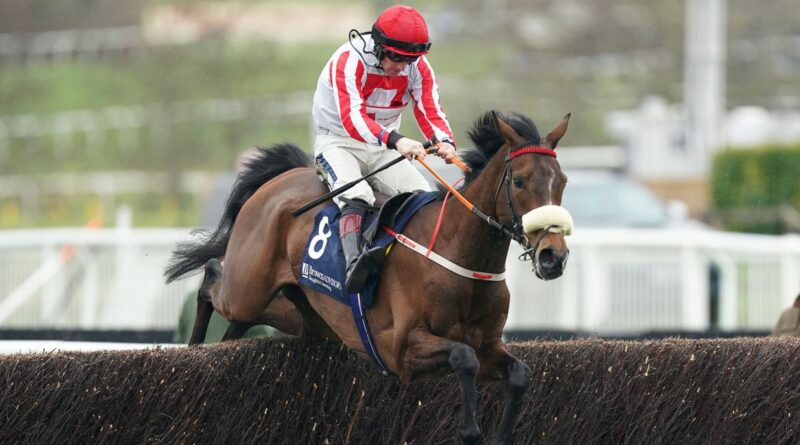 Sam Twiston-Davies and The Real Whacker jump the last in the Brown Advisory Novices' Chase