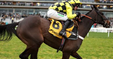 Shishkin ridden by jockey Nico de Boinville on their way to winning the Betfair Ascot Chase