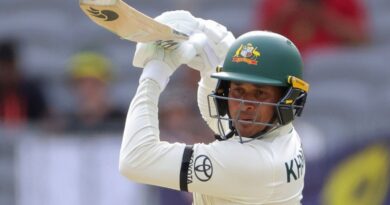 Usman Khawaja of Australia bats during play on the third day of the first cricket test between Australia and Pakistan in Perth, Australia, Saturday, Dec. 16, 2023. (Richard Wainwright/AAP Image via AP)