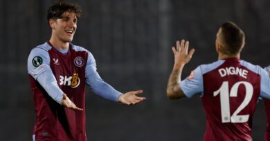 Aston Villa's Nicolo Zaniolo celebrates putting the visitors in front in Bosnia