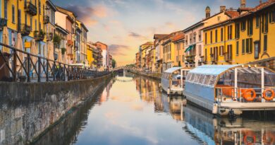 Navigli canals in the old town at sunset, Milan, Italy