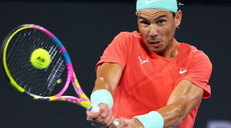 Rafael Nadal of Spain plays a shot in his match against Jason Kubler of Australia during the Brisbane International tennis tournament in Brisbane, Australia, Thursday, Jan. 4, 2024. (AP Photo/Tertius Pickard)