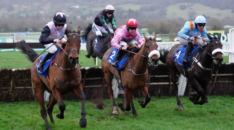 Bob Olinger hits the front in the Relkeel Hurdle at Cheltenham