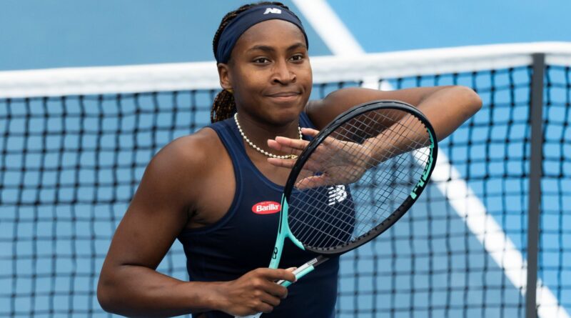 Coco Gauff of the United States celebrates after defeating Varvara Gracheva from France during their quarterfinal match at the ASB Tennis Classic in Auckland