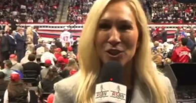 Marjorie Taylor Greene speaks before Donald Trump's rally in South Carolina.