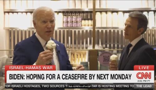 President Biden with Seth Meyer eating ice cream